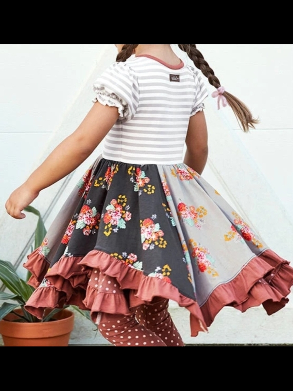 Matilda Jane Gray & Rust Floral Tiered Twirl Dress